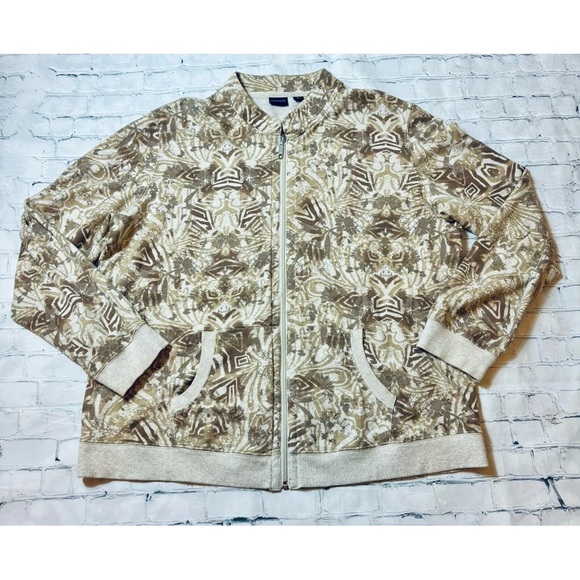 Westbound Womens XL Boho Neutral Print Zip Up Lightweight Jacket Pockets - Picture 6 of 11